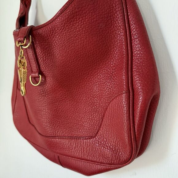 Classic Tote Bag Bordeaux Red Leather Shoulder Purse French Custom Gold Accent - Picture 3 of 16